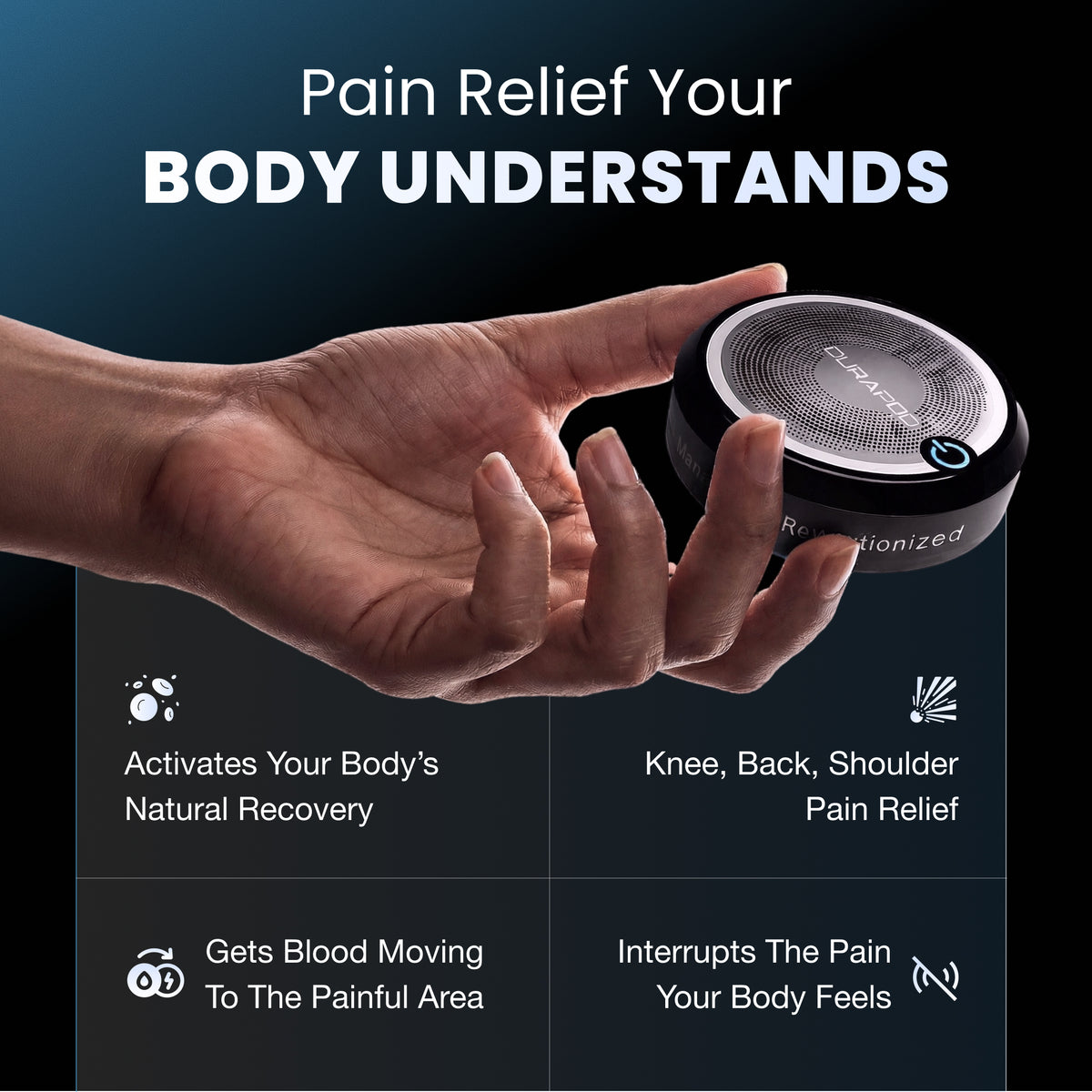 Curapod held in hand — pain relief your body understands